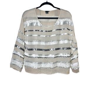 Club Monaco 100% silk sequin striped blouse womens shirt top size small